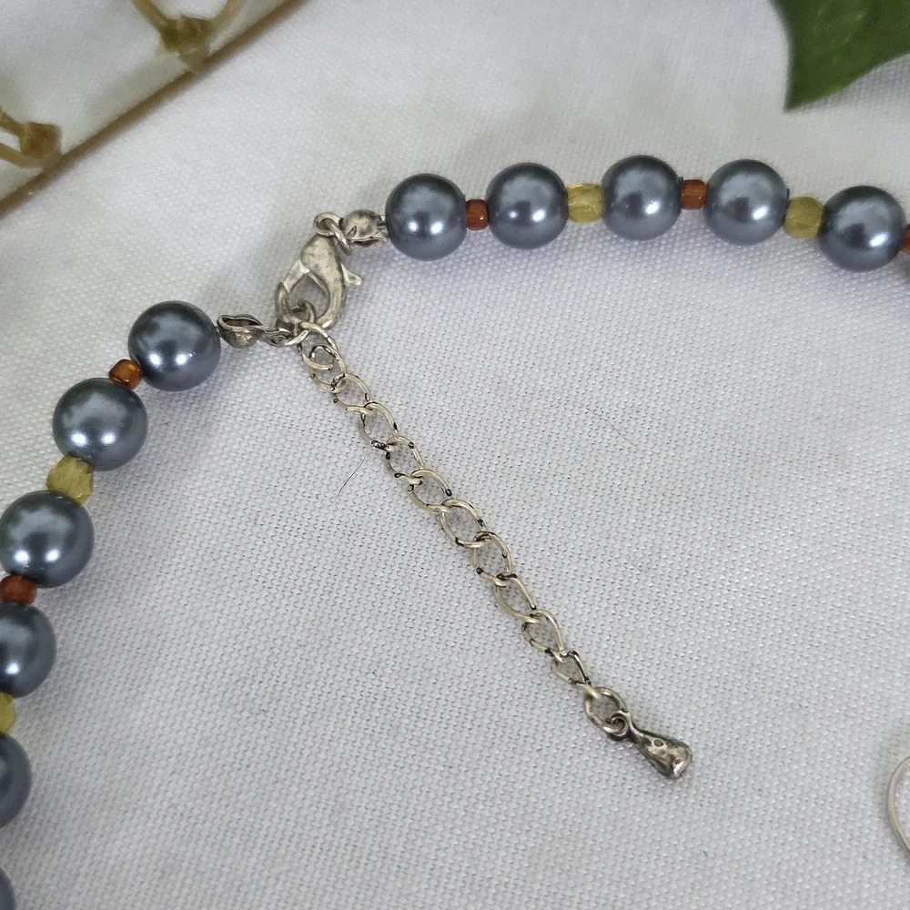 Natural Stone Hematite Necklace with Sun Pendant and Earrings Set